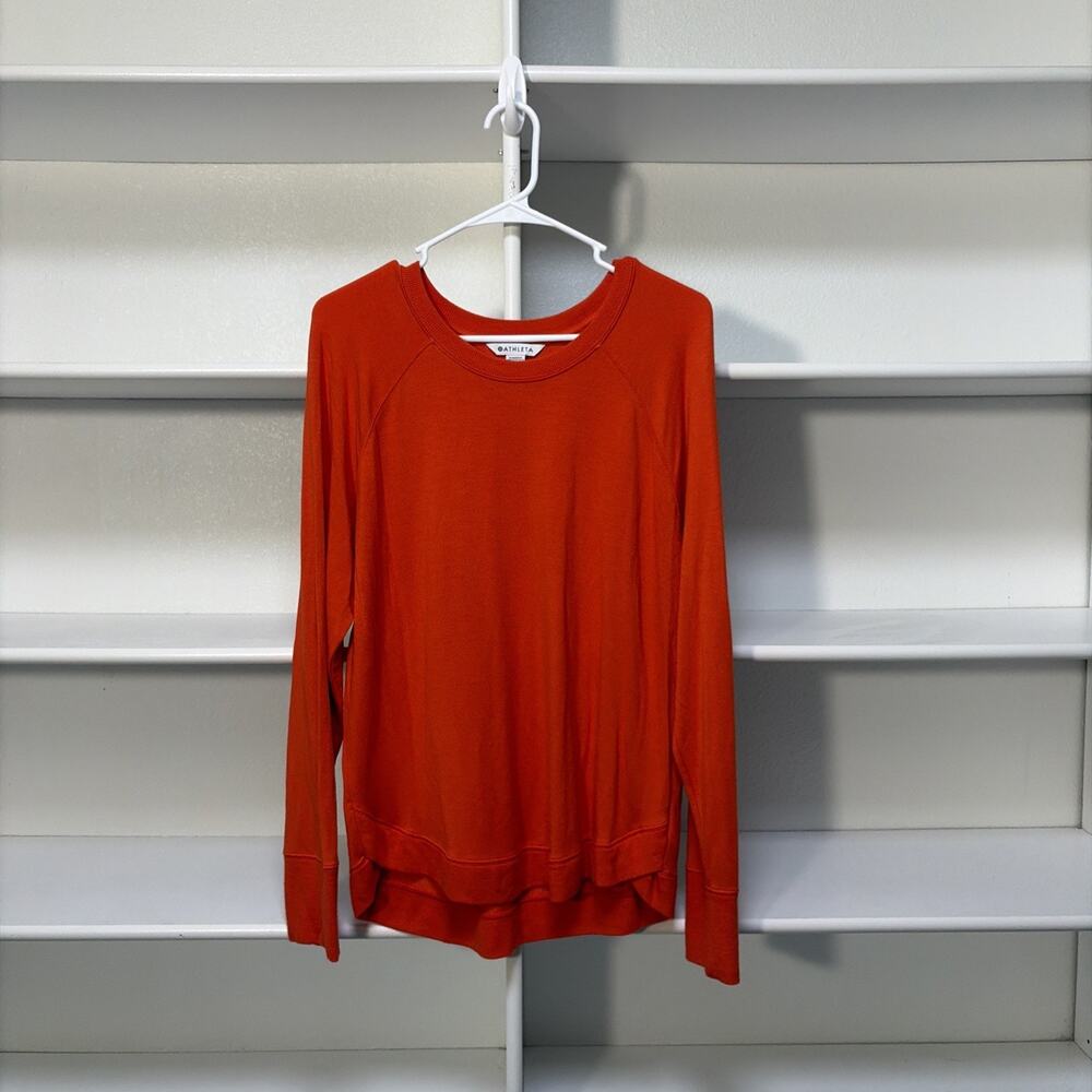 Athleta Women's Long Sleeve Soft Crew Neck Mindset Orange Large Modal & Spandex